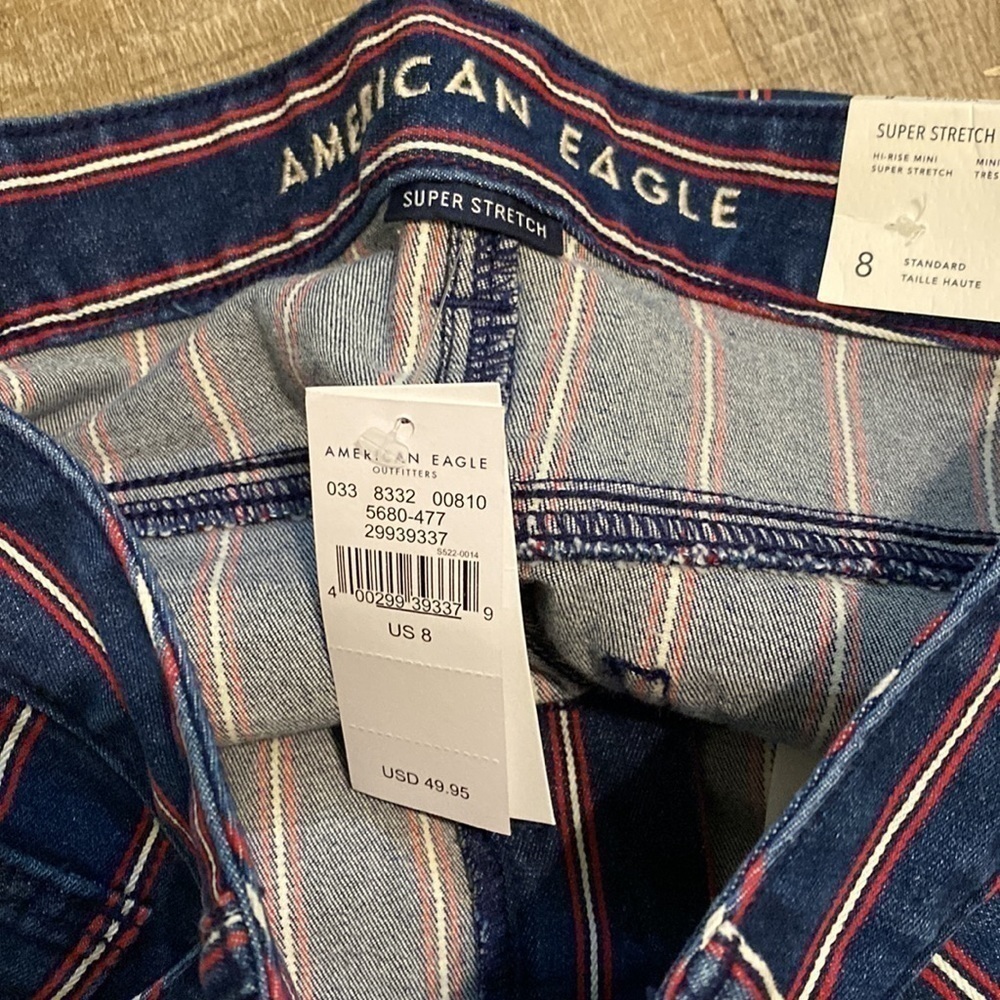 NWT American Eagle | Patriotic High Rise Mini Denim Skirt | Size 8 - Picture 8 of 11